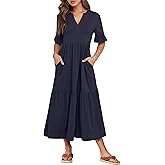 ANRABESS Womens Summer Maxi Dresses Casual Ruffle Short Sleeve V Neck Flowy Tiered 2026 Spring T Shirts Beach Boho Dress