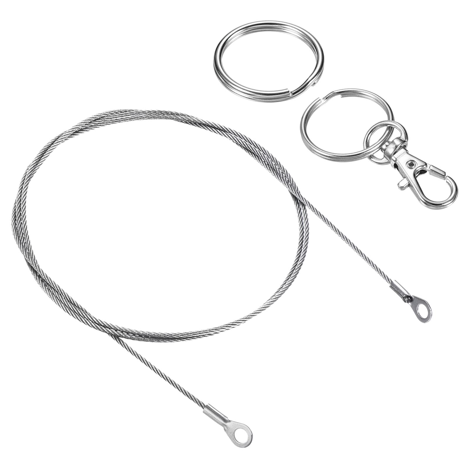 PATIKIL Stainless Steel Lanyard Cable 2mm x 100cm 4 Pack with Eyelets, Key Ring & Keychain