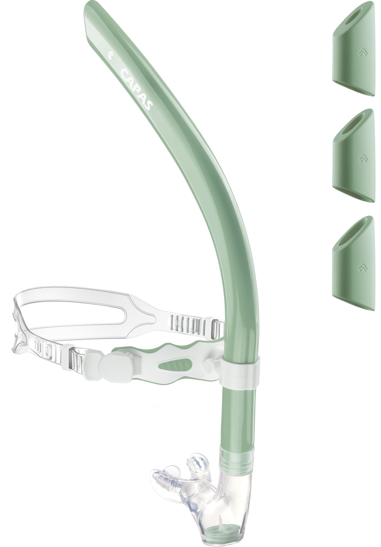 CAPAS Training Swim Snorkel for Lap Swimming, Ultimate Fit Center-Mount Swimmers Snorkel with Liquid Silicone Mouthpiece Adjustable Strap Swivel Headband, Designed for Adult Men Women (Green White)