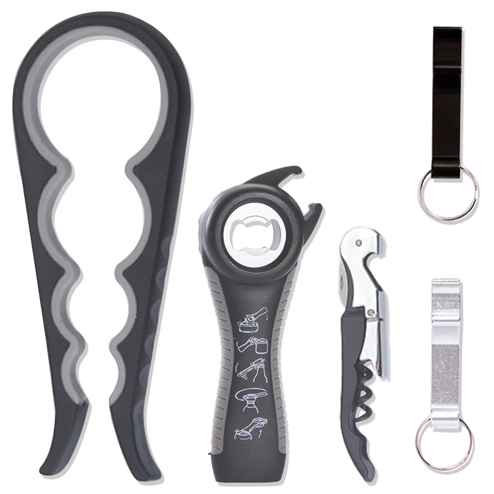 TYXHXTF Jar Opener, Bottle Opener Keychain, Can Opener Kit for Elderly, Children, for Daily Use and Gift (Black)