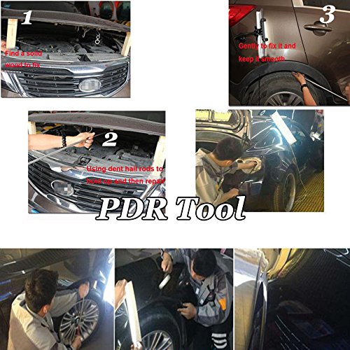 Furuix 29pcs Dent Repair Tools Dent Removal Tools PDR Kit Car Ding Dent Repair Rod Hook Wedge Paintless Hail Removal Tool Dent Remover Kit with LED PDR Light - Thumbnail 7