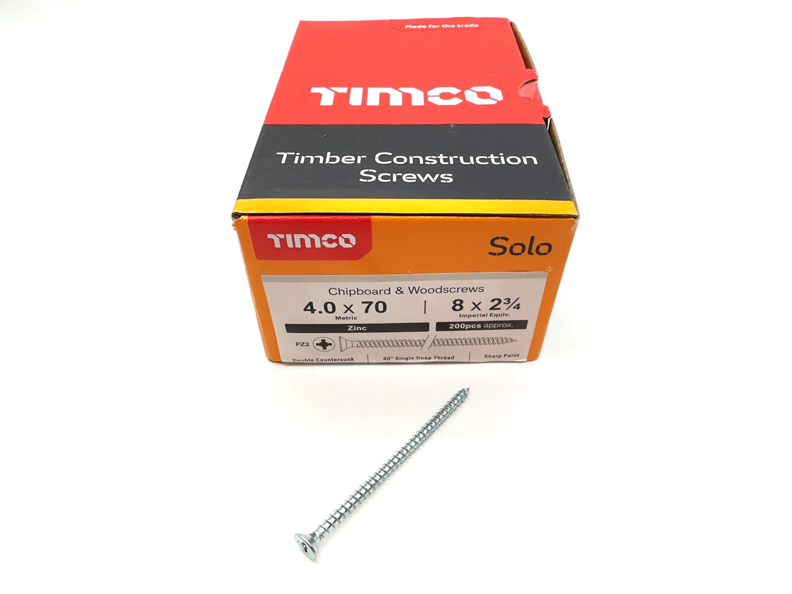 200 Pcs Silver Wood Screws Double Countersunk General Purpose (4mm x 70mm)