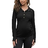 DEBELLY Maternity Lightweight Sweatshirt Women's Long Sleeve Button Down Pullover with Pocket and Thumb Hole for Casual Wear