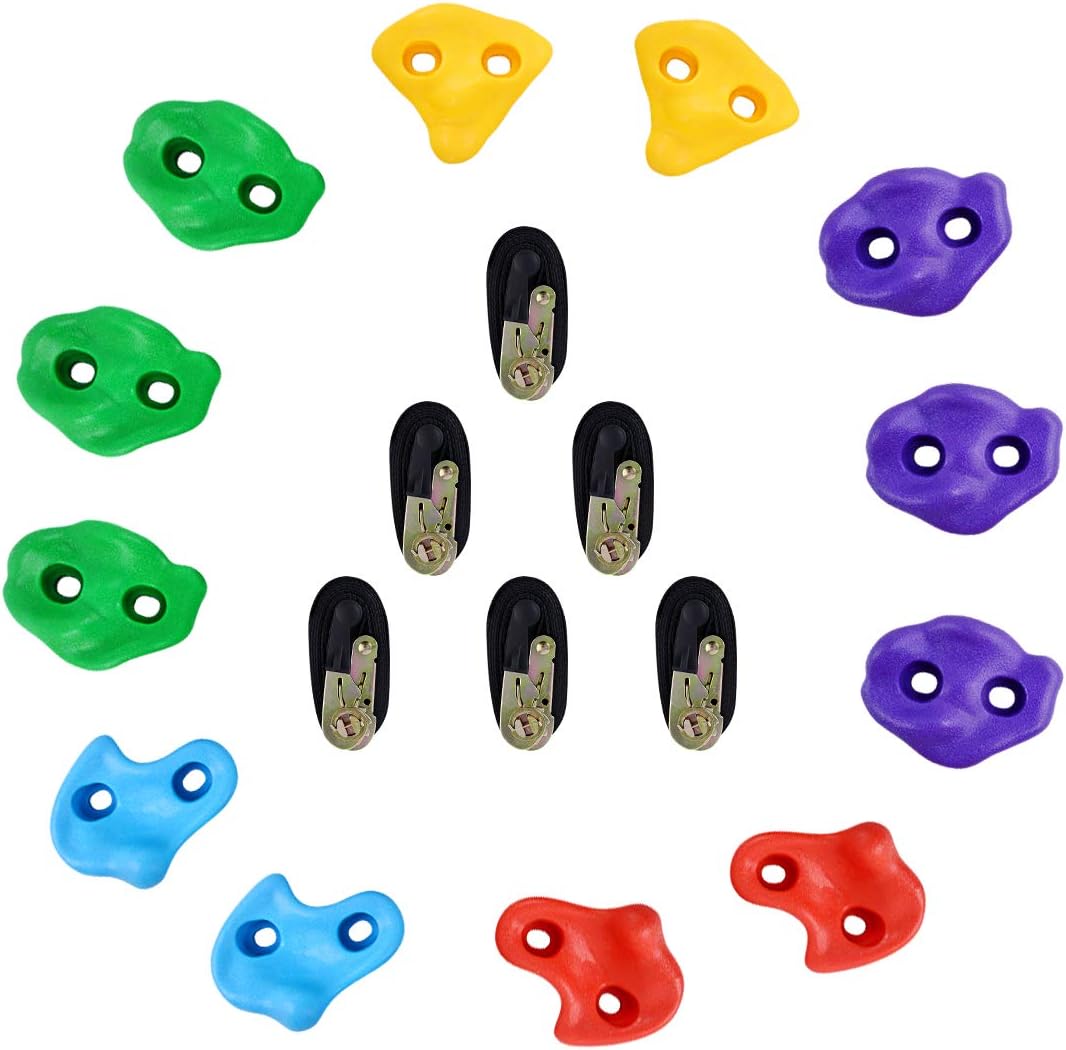 TOPNEW 12 Ninja Tree Climbing Holds for Kids Climber, Adult Climbing Rocks with 6 Ratchet Straps for Outdoor Ninja Warrior Obstacle Course Training: Toys & Games