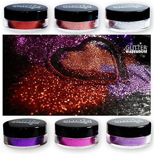 6pcs Purple & Chrome Silver GlitterWarhouse Cosmetic Grade Glitter Set - Mixed Sizes - Great for Nail Art, Tattoos, Soap, Face and so much more