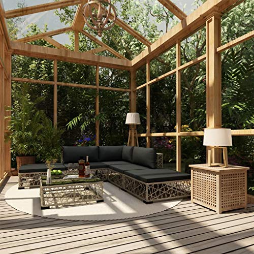Festnight 6-TLG. Garten-Lounge-Set mit Auflagen Poly Rattan Grau