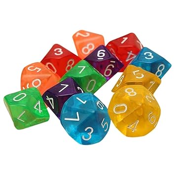 Transparent Multicolor Dices - TOOGOOR10-Dices D10 Ten Sided Gem Dice Die fo