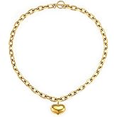 Emibele Dainty Gold Heart Charm Necklace for Women, Stainless Steel No Tarnish 18K Gold Plated Necklaces with Love Heart Pendant & Paperclip Chain, Valentines Birthday Jewelry Gifts for Women