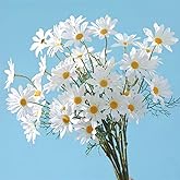 OUKEYI Artificial Flowers 12 Bundles Artificial Silk Daisy Fake Flowers UV Resistant Outdoor Fake Wildflowers with Stems Greenery Shrubs Plants Arrangements for Home Garden for Decoration (White)