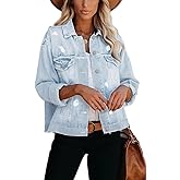 Vankovishion Womens Long Sleeve Washed Button Down Basic Denim Jacket With Pockets