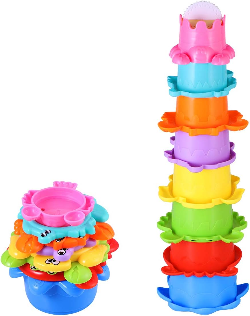 TOYMYTOY Baby Bath Toys Stacking Cup Set for Kids 8PCs Bathtub