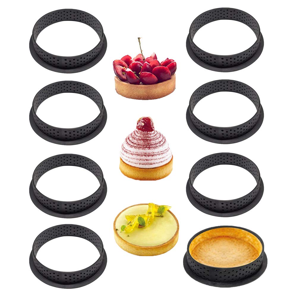 Qanye 8 Pieces Mousse Mold, Cake Mold, Cake Mold Mousse, Black Round Plastic Perforated Mousse Mold, for DIY Baking Dessert Ring Tools