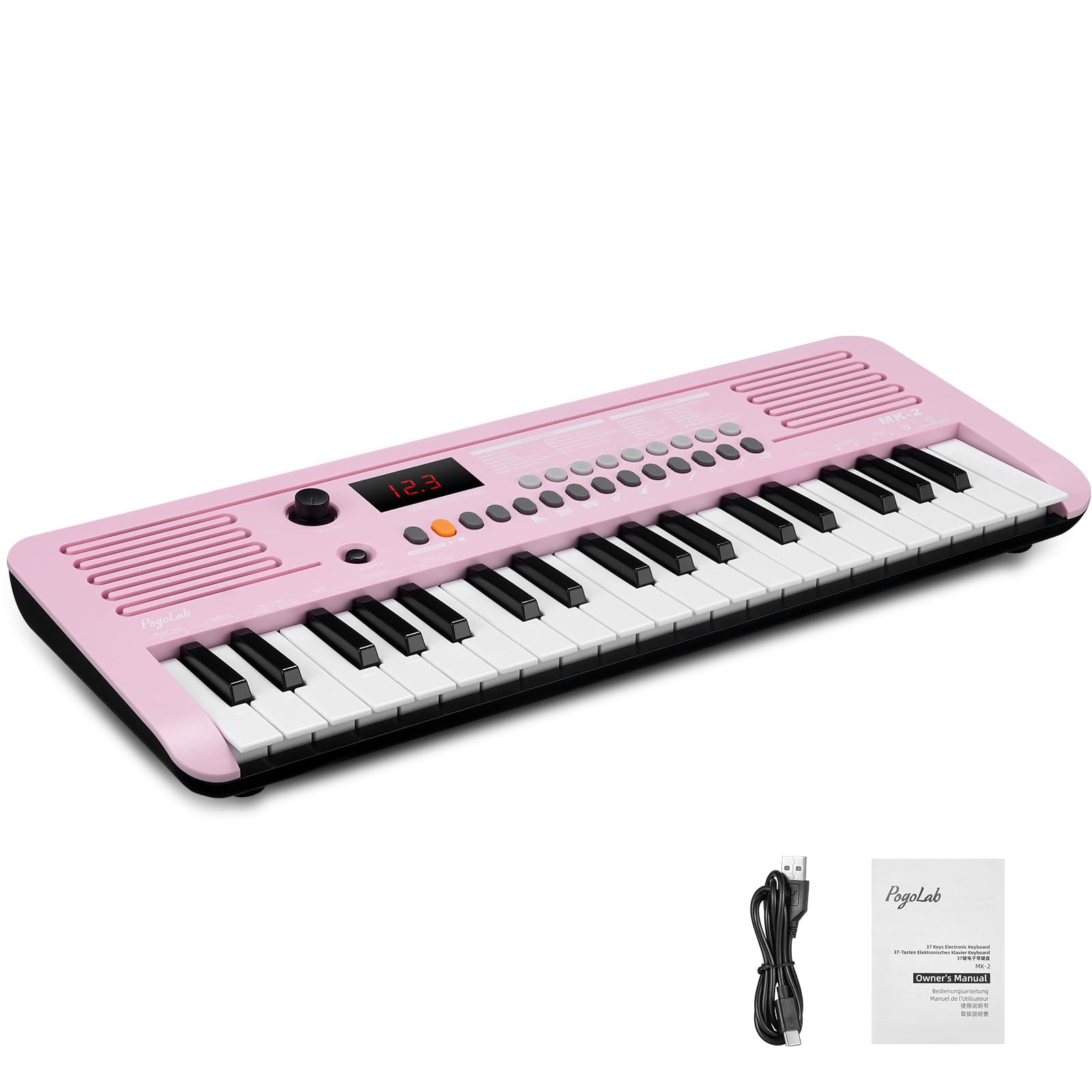 MK-2 Mini Keyboard Piano, Electronic Keyboards with 37 Keys, 40 Songs, 200 Sounds, 200 Rhythms, Digital Piano with Midi Function, Portable Electric Piano(19.3 x 7.3 x 1.9")(Pink)