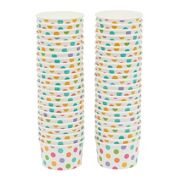 BLUE PANDA PAPER ICE CREAM CUPS – 50 COUNT, RAINBOW POLKA – DISPOSABLE FOR SUNDAES & SNACKS – ICE CREAM BOWLS – PARTY SNACK CUPS