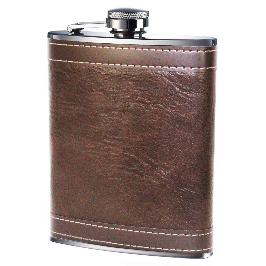 Excellent Quality Hip Flask 8oz Stainless Steel Hip Flask (Brown Leather Effect)