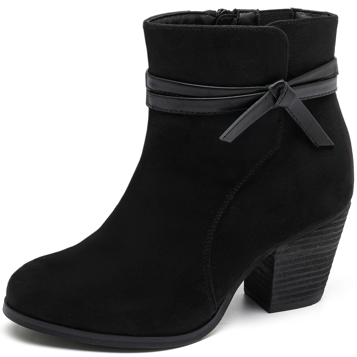 Photo 1 of Luoika Women's Wide Width Ankle Boots - Black Brown Short Boots Block Low Heel Side Zipper Booties. 231217 Blackmf 9xw