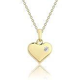 Cherished Moments Girl's 14k Gold Plated over 925 Sterling Silver Puff Heart Necklace Accented with a Clear CZ Stone