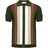 OXKNIT Men’s Knitted Vintage Polo, Gradient Stripe Short Sleeve Retro Polo Shirt for Men 60s&70s