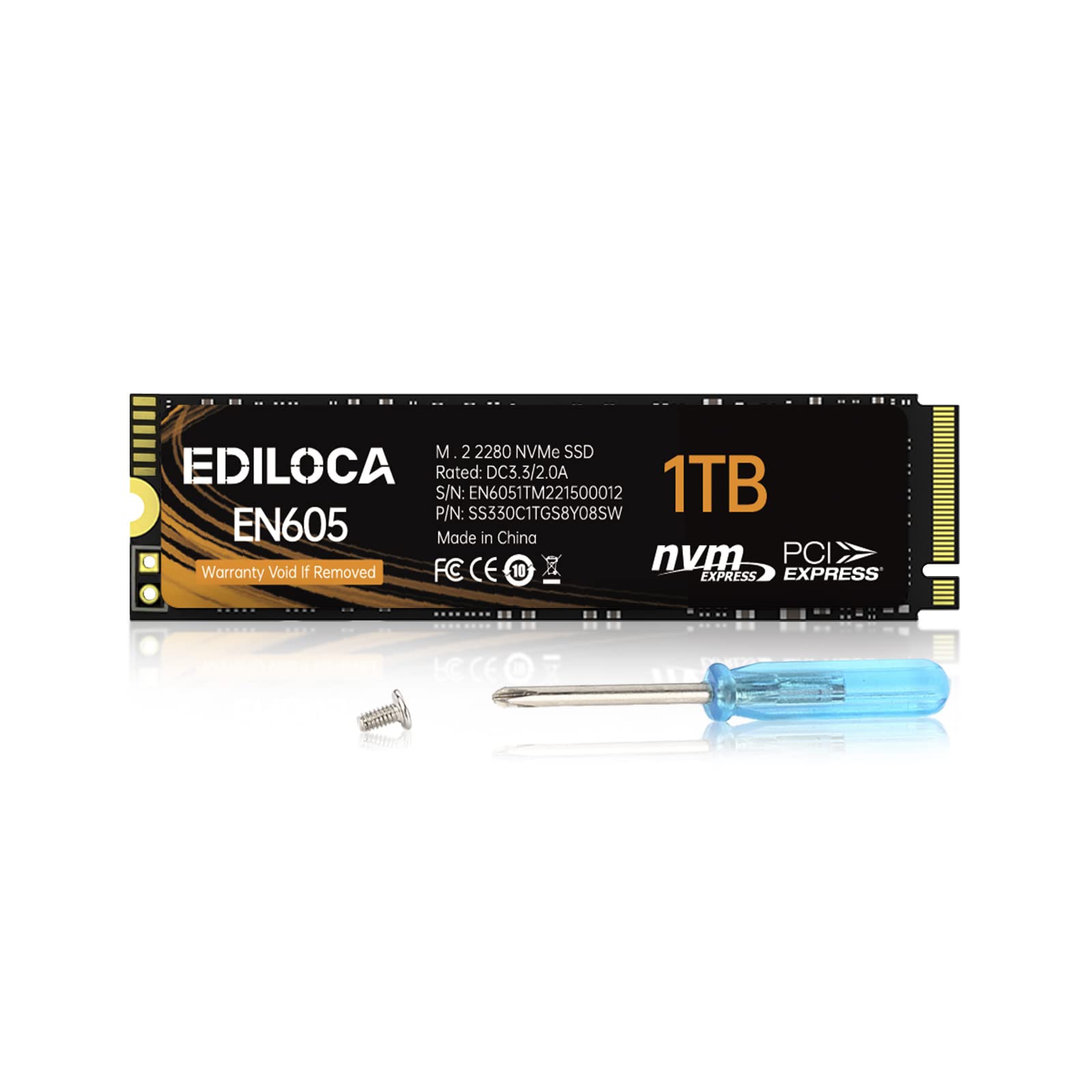 Ediloca EN605 1TB M.2 SSD, NVMe1.3 PCIe Gen3.0x4 SSD 3D NAND TLC Internal Hard Drive, M.2 2280 - Read/Write Speed up to 2150/1850 MB/s - Internal SSD Compatible with Laptop and PC Desktop