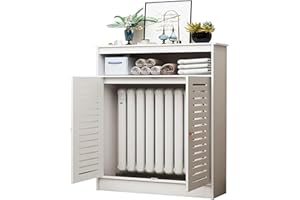 White Louvered Grill Shelf Cabinet Radiator Cover,Heating Cover Storage Bathroom Floor Cabinet,Living Room Heating Decorative