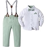 Boarnseorl Baby Boys Pants Sets,Infant Long Sleeve Shirt + Pants + Bow Tie + Suspenders,Toddler Gentleman Outfits