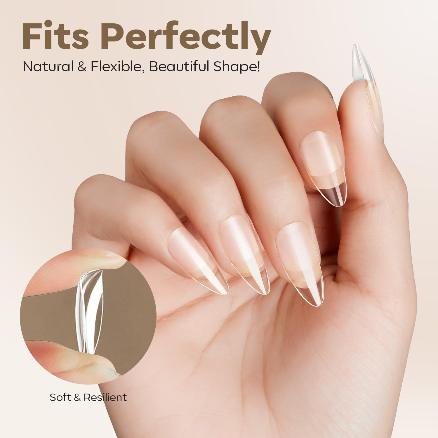 modelones Medium Almond Nail Tips, Pre-shaped Soft Gel Tips Fake Nails False Acrylic Clear Full Cover Press on Extension Kit Gel Manicure DIY at Home 216PCS 12Sizes - Image 4