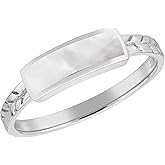 Aeravida Exotic Nature Rectangular Bar White Mother of Pearl Shell .925 Sterling Silver Leaf Band Ring | Classic Wedding Rings For Women | Vintage Comfort Fit Silver Rings for Women | Sterling Silver Rings Sizes (9)