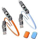 USB C to C Cable 5ft 2 Pack Chubby Silicone 4 in 1 USB C Charging Cable with LED Display and EVA Case Type C Charger Fast Charging Cord & Data Sync,for Phone17 16 15 14 13 12Mac,Galaxy S25 S24 S23 S22