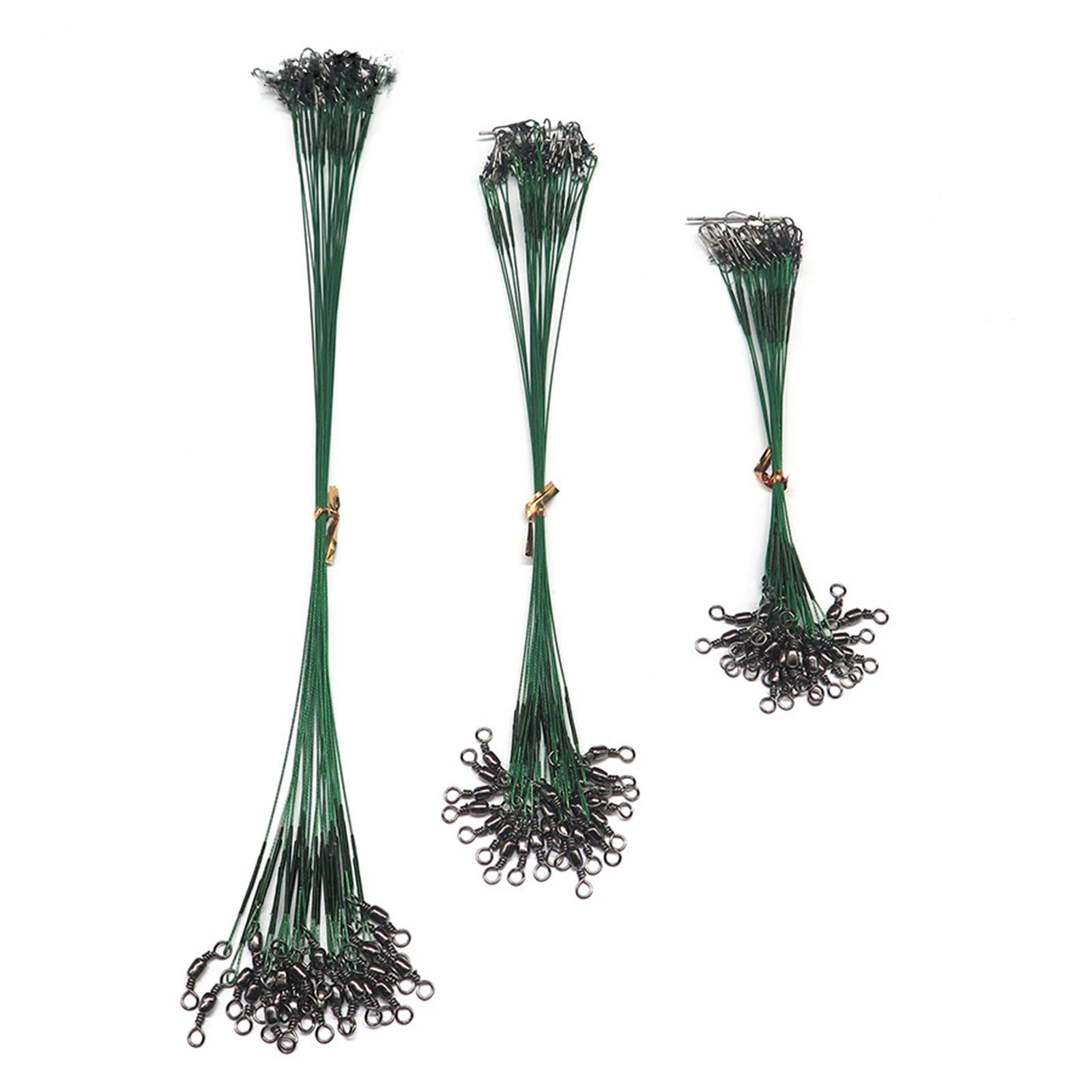 Fishing Wire Leader,15/20/25cm Lure Wire Trace Anti-bite Fishing Line with Swivels Snap for Spinning Pike Fishing, Green (60 Pcs)