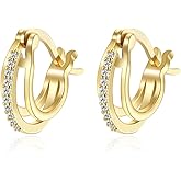 FANZE Trriple Hoop Earrings for Women 14K Gold Plated Cubic Zircon Post Hypoallergenic Small Hoop Earring Dainty Jewelry