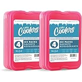 Cool Coolers by Fit + Fresh Slim Compact Reusable XL Ice Pack, Perfect for Lunch Boxes, Coolers, and Beach Bags, 8 Pack, Pink