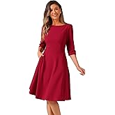 Allegra K Work Midi Dress for Women's Boat Neck Short Sleeves A-Line Office Dresses