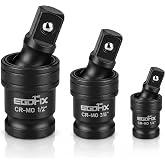 EGOFIX 3PCS Impact Universal Joint-Socket Swivel Set, 1/2", 3/8" and 1/4" | Swivel Socket Set, Wobble Sockets Universal Joint Adapter, Premium CR-MO Steel Flexible Socket