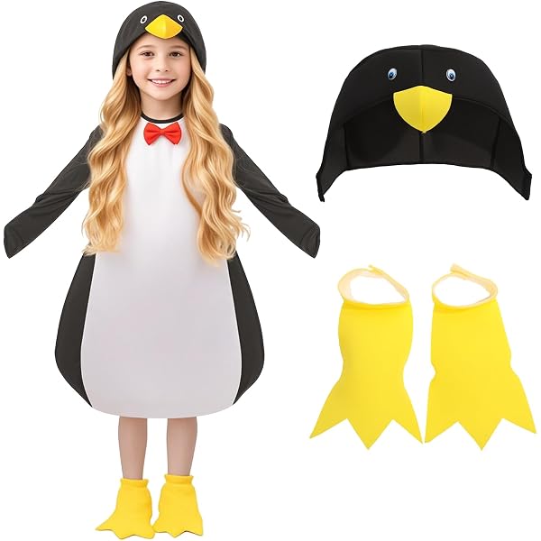 Penguin Toddler Costume - Fancy Dress Outfit For Kids Aged 3, Includes Hat, Jumpsuit & Foot Covers