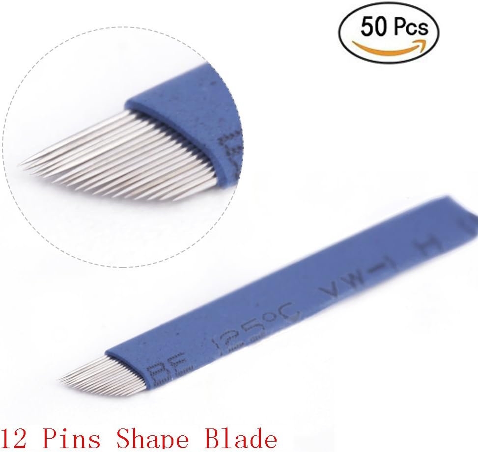Microblading Needles – 50pcs 0.18MM 12S Pins Shape Needles Permanent Makeup Microblading Blade Tattooing Needles for Microblading Eyebrow,Microblading Kits