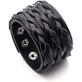 Xusamss Punk Rock Multi Layer Braided Leather Bracelet Wide Leather Armband Bracelet