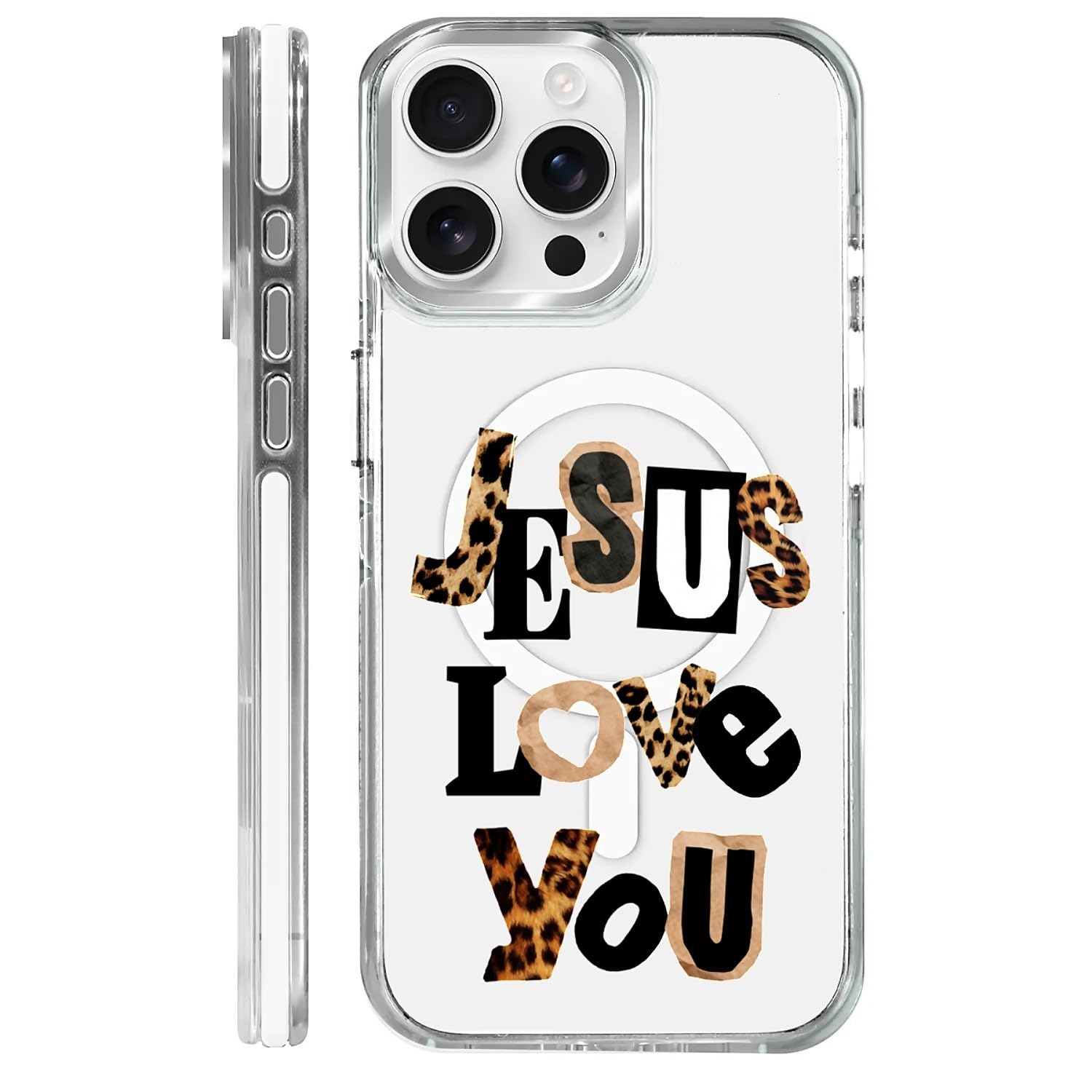 OKBUOK for iPhone 15 Pro Max Case [Compatible with Magsafe],Girls Women Clear Magnetic Case Silicone Shockproof Protective Cover with Pattern Jesus Love