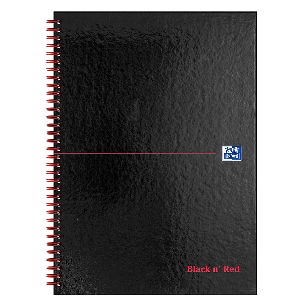 Oxford Black n' Red Ruled A-Z Wirebound Hardback A4 Notebook, 140 Pages,Black/Red โ image 1