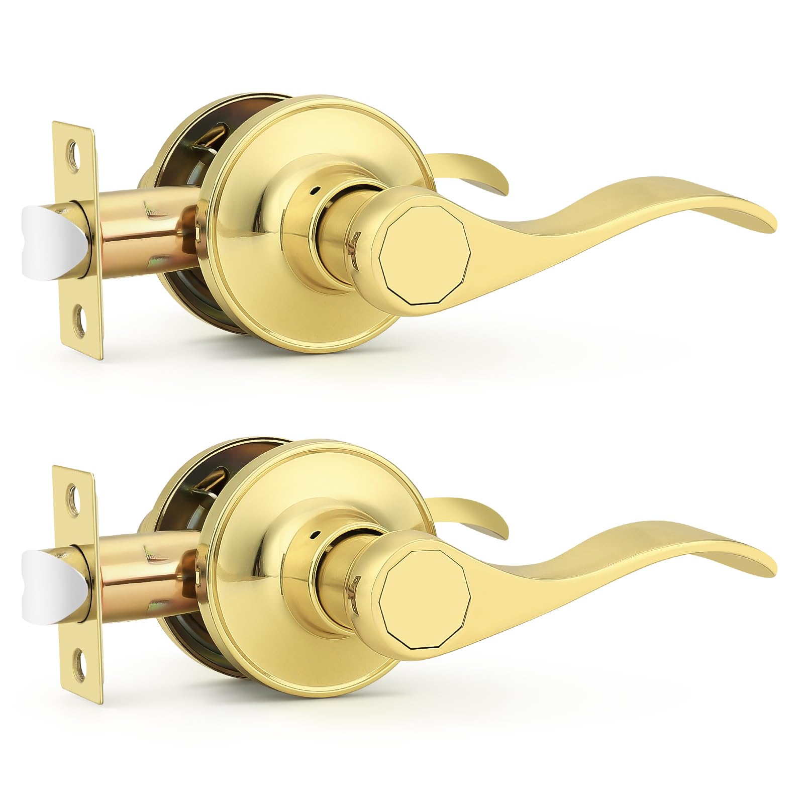 Probrico Interior Door Handles, Passage Door Lever Brass Gold, Door Handle for Closet Hallway, Modern Wave Style, 2 Pack Image