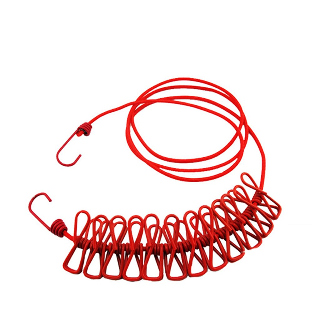 NUZAMAS 12 Pegs Clips Clothesline Portable Expandable Adjustable Retractable Airer for Camping Travel Clothes Laundry Drying Outdoor and Indoor Use Red