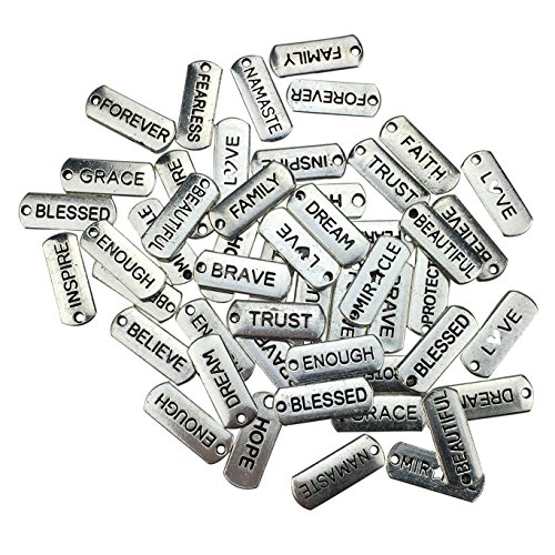 50PCS Inspirational Message Charm Pendants, Silver Tone by ZXSWEET