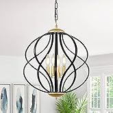 YURNYQ Modern Black and Gold Chandelier for Dining Room, 4 Lights Geometric Chandeliers, Sphere Chandelier Industrial Large P