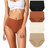 HOHOCHIN Women's Seamless Underwear High Waisted Tummy Control No Show Panties Full Coverage Stretch Briefs 4 Pack