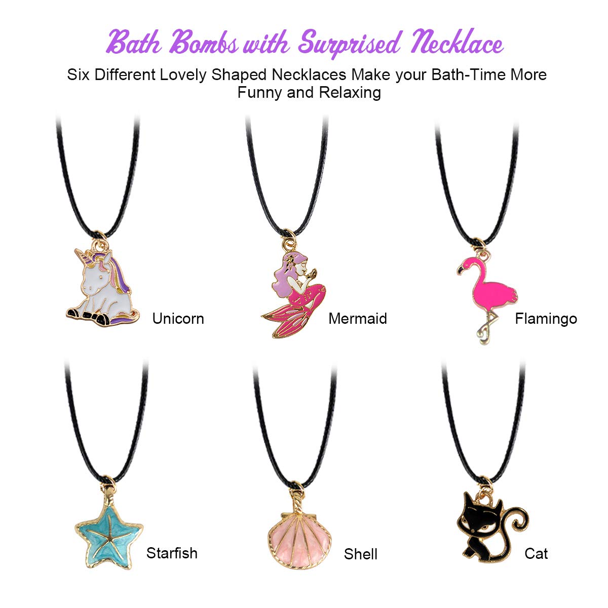 Bath Bombs with Surprise Necklaces – 6 X 5.5 oz Bubble Bath Fizzies for Kids Unicorn Bath Bombs Gift Set for Women Girls Birthday Christmas Anniversary