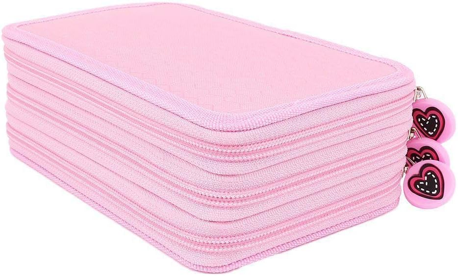 SMTTW Large Capacity Zipper Pencil Case- Multi-Functional Stationery Pencil Pouch Pencil Holders 52 Slots Colored Pencil Case Office College School Portable Pencil Bags(Pink)