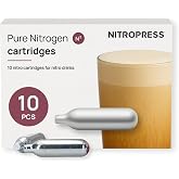 NitroPress Pure Nitrogen Cartridges - N2 Cartridges for Nitro Cold Brew | 10 Pack Food-Grade Nitrogen Chargers for Nitro Cold