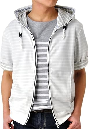 アローナ Arona パーカー 半袖 ５分袖 メンズ 夏 夏用 ボーダー 五分 Y トレーナー パーカー 通販 Amazon