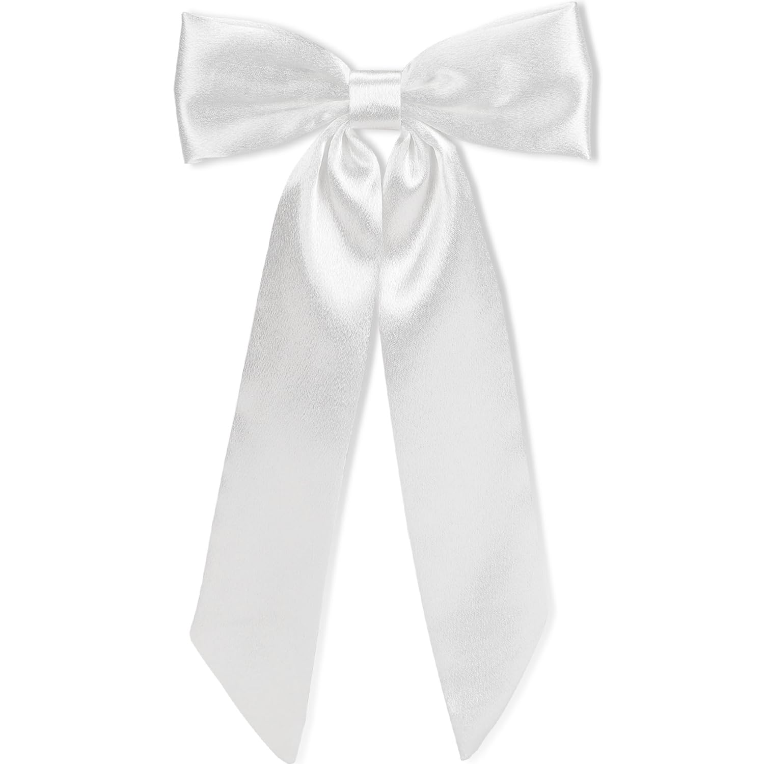WantGor Long Tail Bow Hair Clips, Hair Ribbon Bows Satin Bowknot Clip Large Hair Barrettes Accessories Cute Ponytail Holder for Women Daily Party Wedding Prom (White)