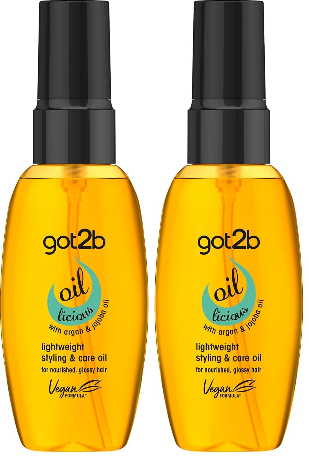 Schwarzkopf got2b Oil-licious Styling Oil, Vegan, Contains Argan Oil to Reduce Frizz and Leave Hair Sleek 50 ml (Pack of 2)