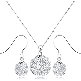 925 Sterling Silver Created Crystal Pendant & Earrings Set | Women's Jewelry Sets | Silver Jewelry Set for Women | Necklace and Earring Set | Women Jewelry Sets (White Earring and Necklace)